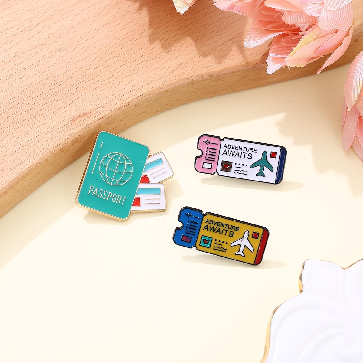 3 Pcs Travel Enamel Pins Set, Passport and Adventure Awaits Boarding Pass Design, Travel Accessories, Cruise Ship Pins