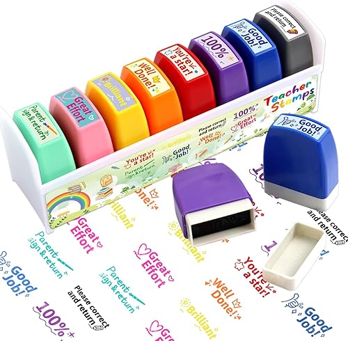 Juego de sellos motivacionales para profesores autoentintados para profesores, sello de firma alentador para suministros de aula, 8 piezas
