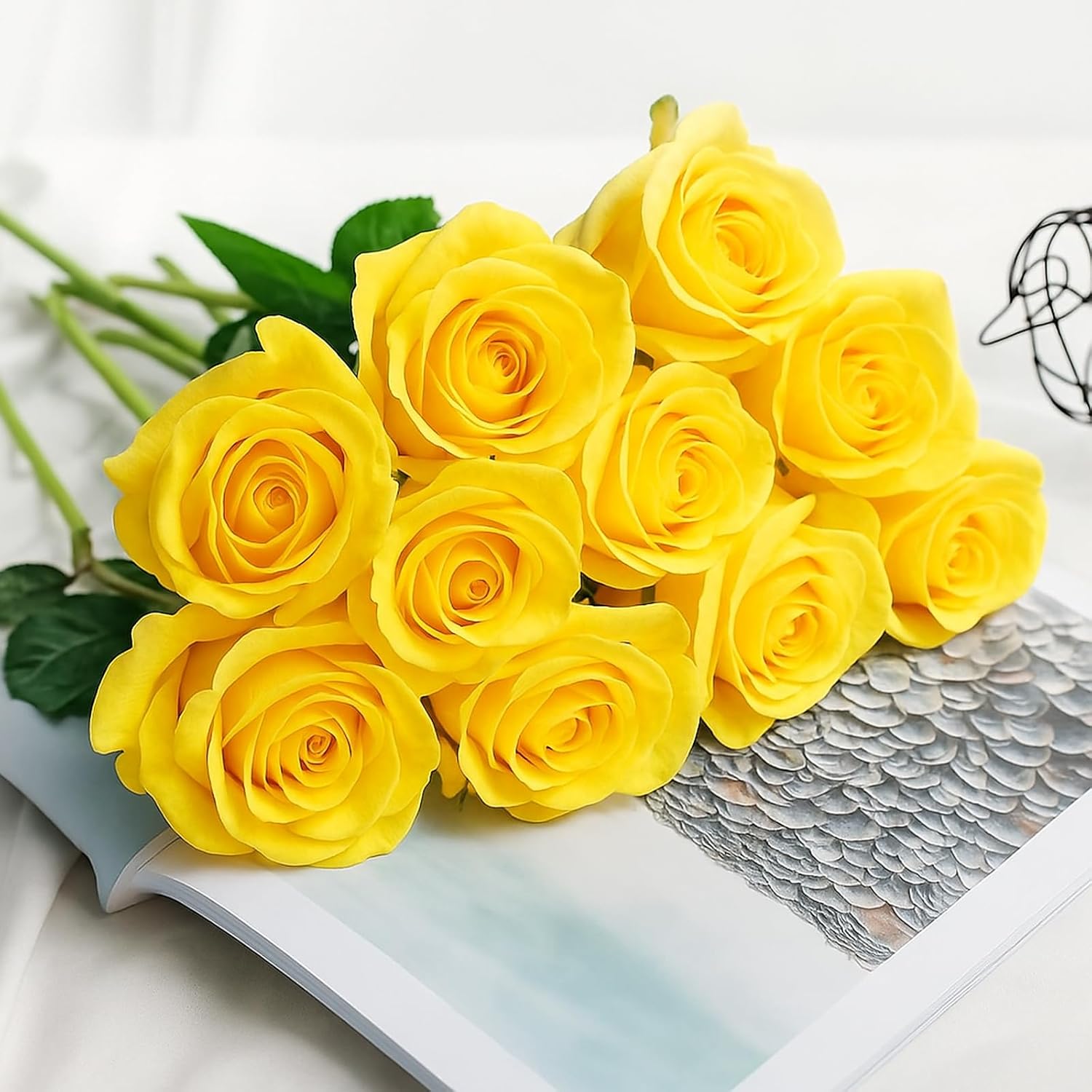 Yellow Roses Artificial Flowers 15 PCS, Fake Roses Silk Flowers with Long Stems, Faux Rose for Wedding Centerpieces, Home Decor, Indoor Floral Arrangements, Party Decor, DIY Bouquet (Yellow) - Image 6