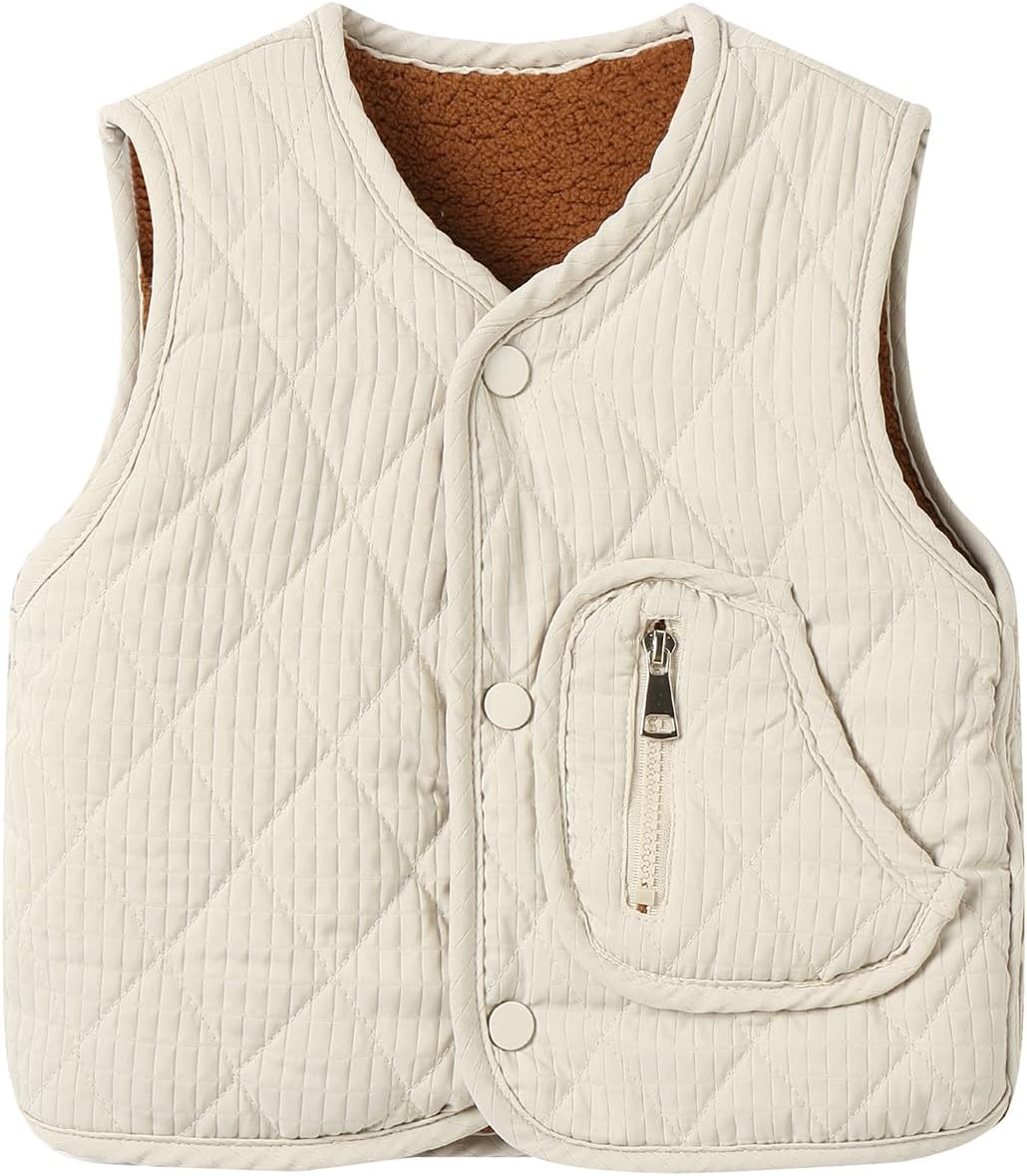 Boys Girls Sherpa Vest Reversible V Neck Sleeveless Fleece Vests 12M-6Y