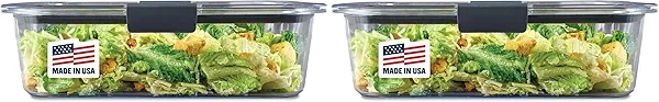 Rubbermaid Brilliance Food Storage Container, Large, 9.6 Cup, Clear 2024351 (Pack of 2)