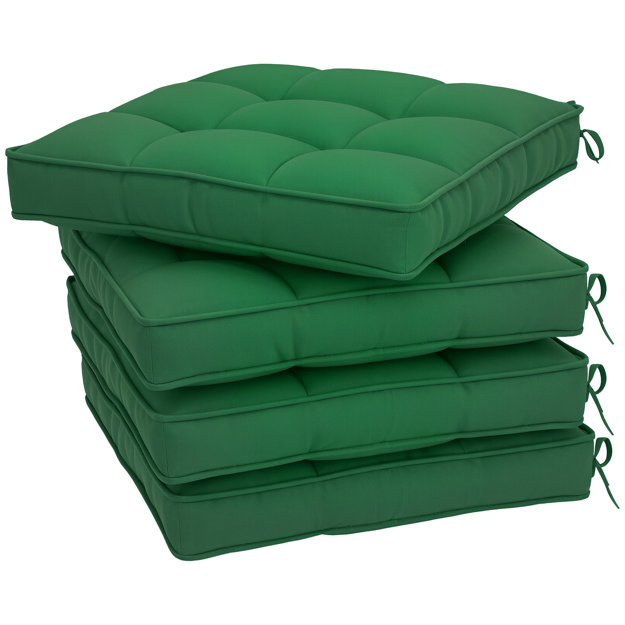 Outsunny Set of 4 Garden Seat Cushion with Ties, 42 x 42cm Replacement Dining Chair Seat Pad, Green
