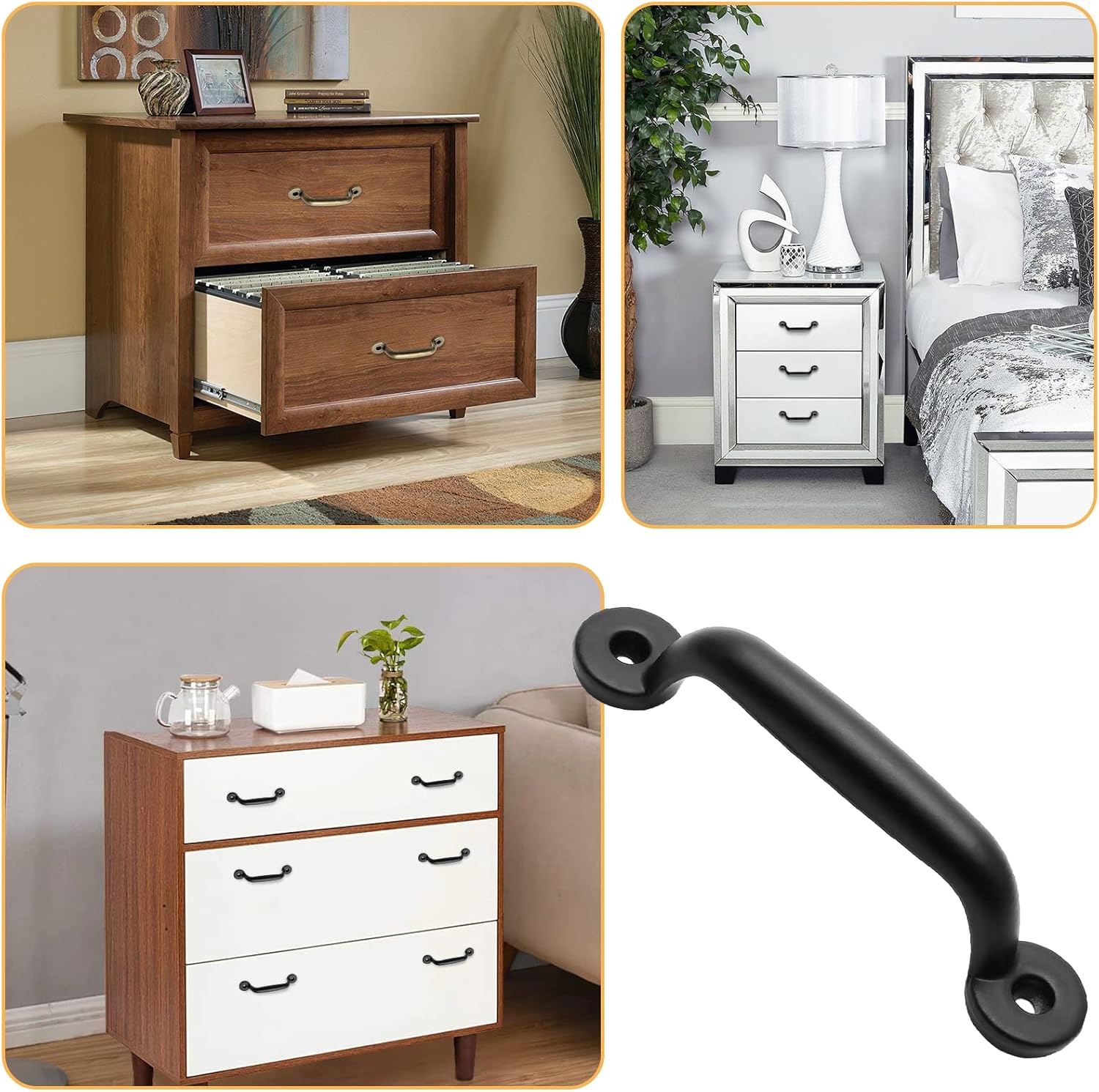 Bivethoi 10pcs Small Drawer Handles Vintage Cabinet Pulls, Black Gate Pulls Antique Cupboard Handles with Mounting Screws, Jewelry Box Door Handle Hardware for Dresser Decorative (3 Inch Hole Center)