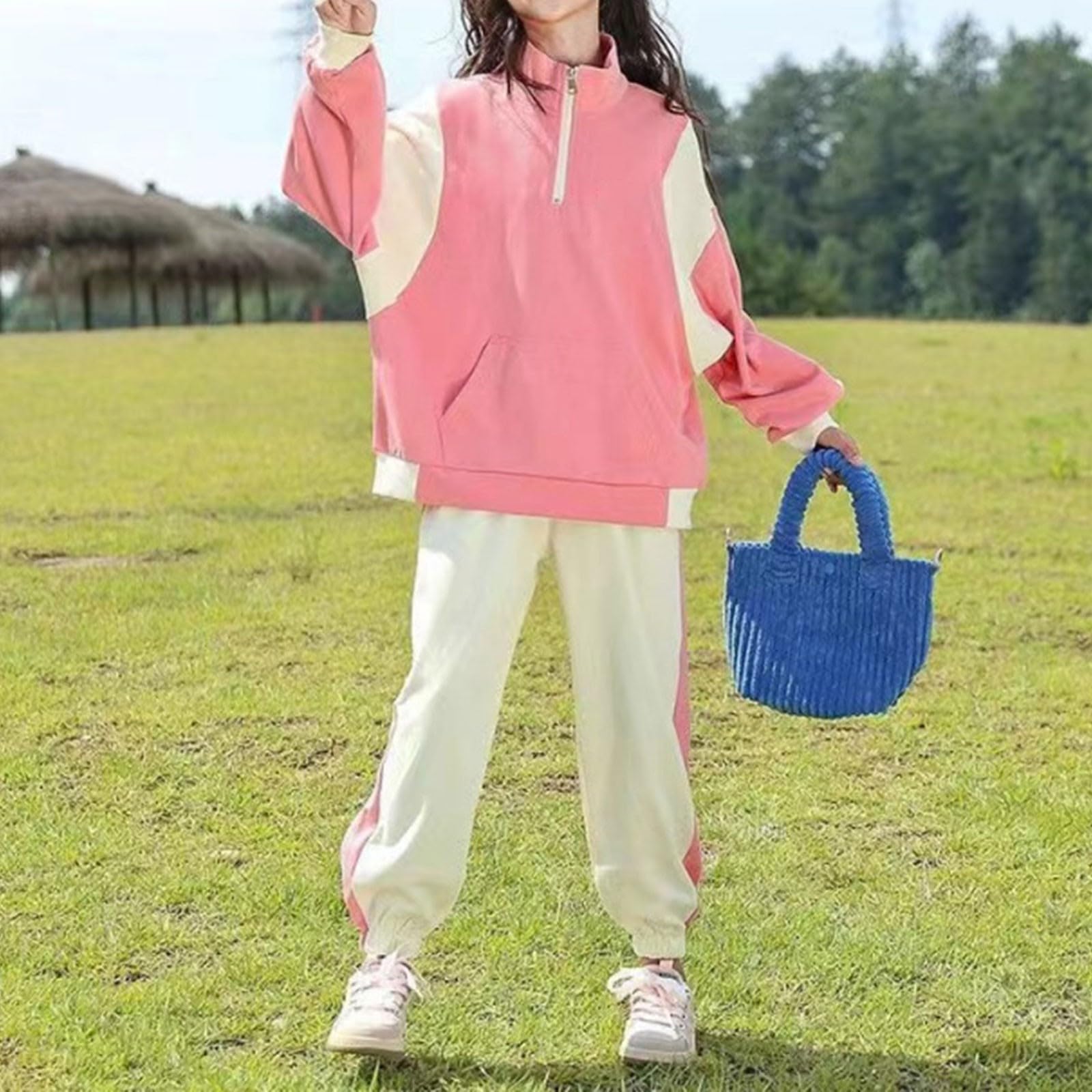 Mädchen-Trainingsanzug, halber Reißverschluss, Hoodie, Jogging-Set