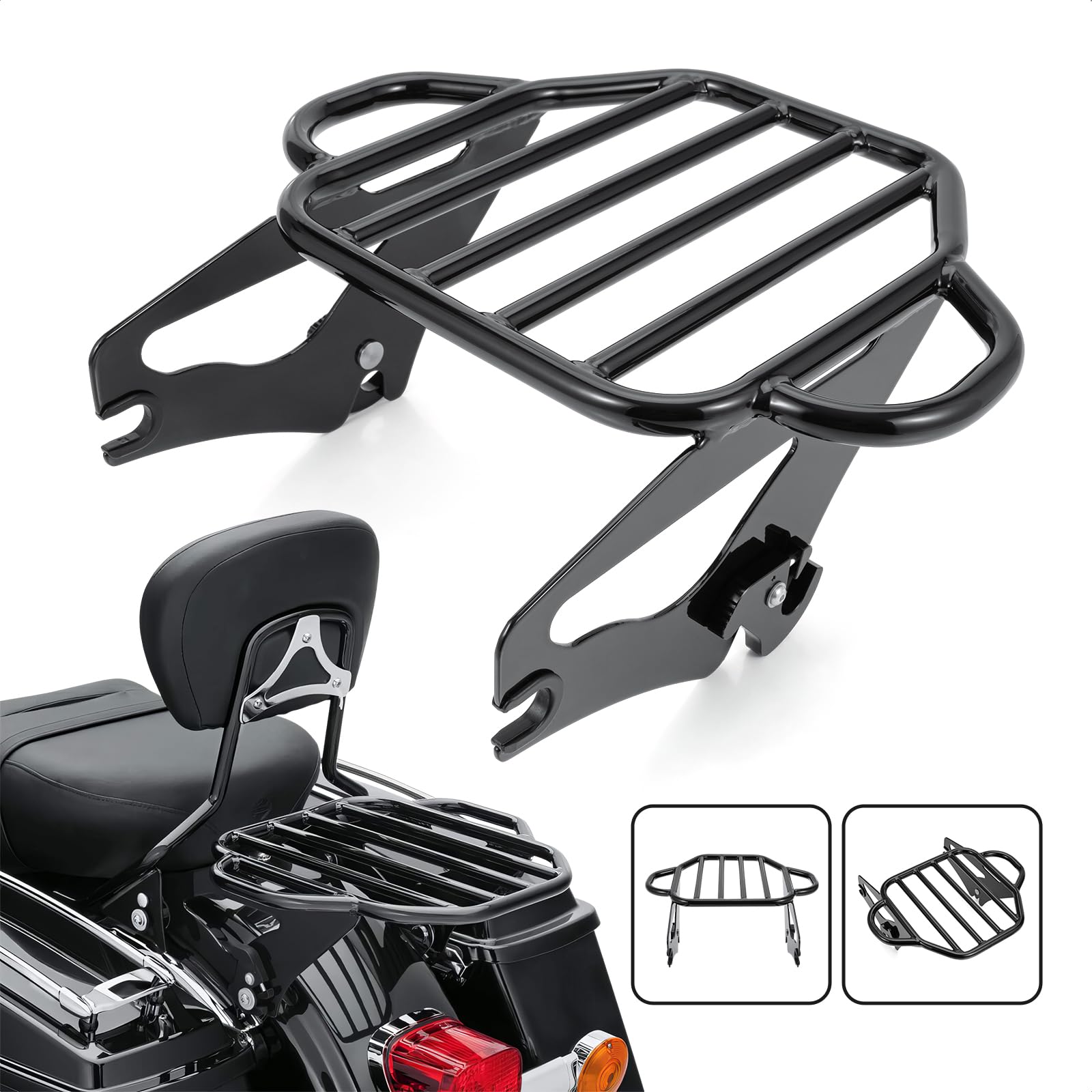 Detachable Luggage Rack For Harley Touring Models (2009-2025) – Gloss Black 4-Point Docking Rack For Road Glide, Street Glide, Road King