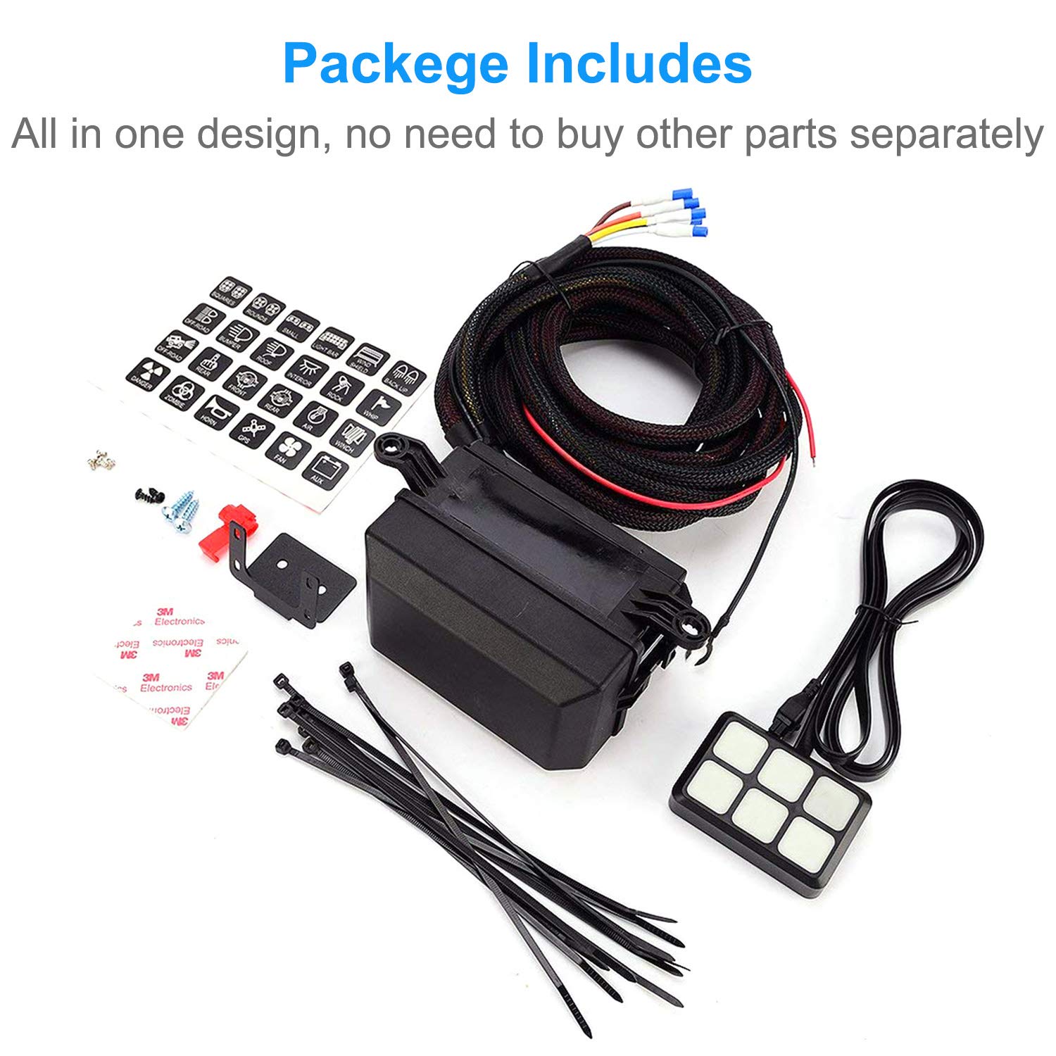 Cllena Universal 6 Gang ON/Off Switch Panel with Relay System Fuse Box Wiring Harness Assembly Kit for Car Auto Truck Camper Rv ATV UTV Jeep Off-Road Marine Boat Accessories