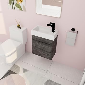 18" Bathroom Vanity with Sink, 18 Inch Floating Vanity, Modern Grey Bathroom Vanity Set, Single Sink Wall Mounted Vanity Combo with 1 Door 005