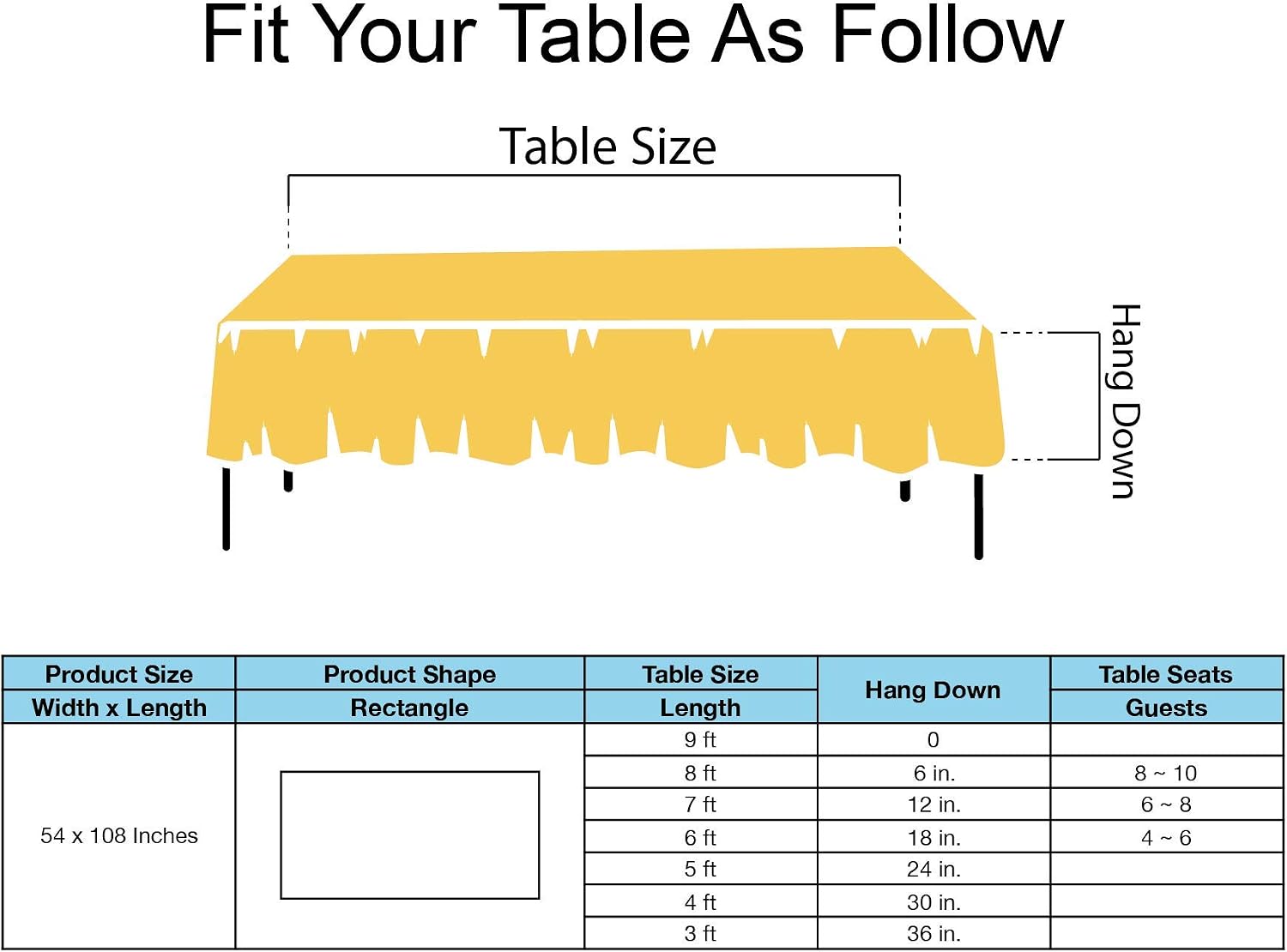 Yellow Plastic Tablecloths 12 Pack Disposable Table Covers 54 x 108 Inches Shower Party Tablecovers PEVA Vinyl Table Cloths for Rectangle Tables up to 8 ft and Picnic BBQ Birthday Wedding Banquet