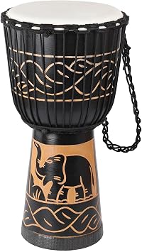 LIEKE Djembe Drum,10 x 20 Goatskin Drumhead African Drum Mahogany Body Hand Carved Pattern Hand Drums for Adults Beginners Black