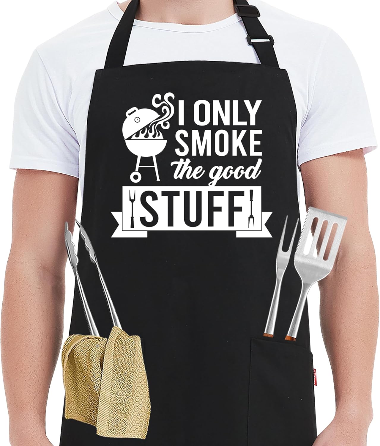 Kaidouma Funny Cooking Aprons for Men - Let’s Cook - Men's Black Funny Kitchen Chef Grilling BBQ Aprons with 2 Pockets - Birthday Father’s Day Christmas Gifts for Dad, Husband, Boyfriend, Movie Fans