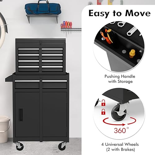 Miniatura 5 de Goplus Caja de herramientas con 5 cajones, gabinete de herramientas rodante con parte superior desmontable, ruedas bloqueables universales, barra de