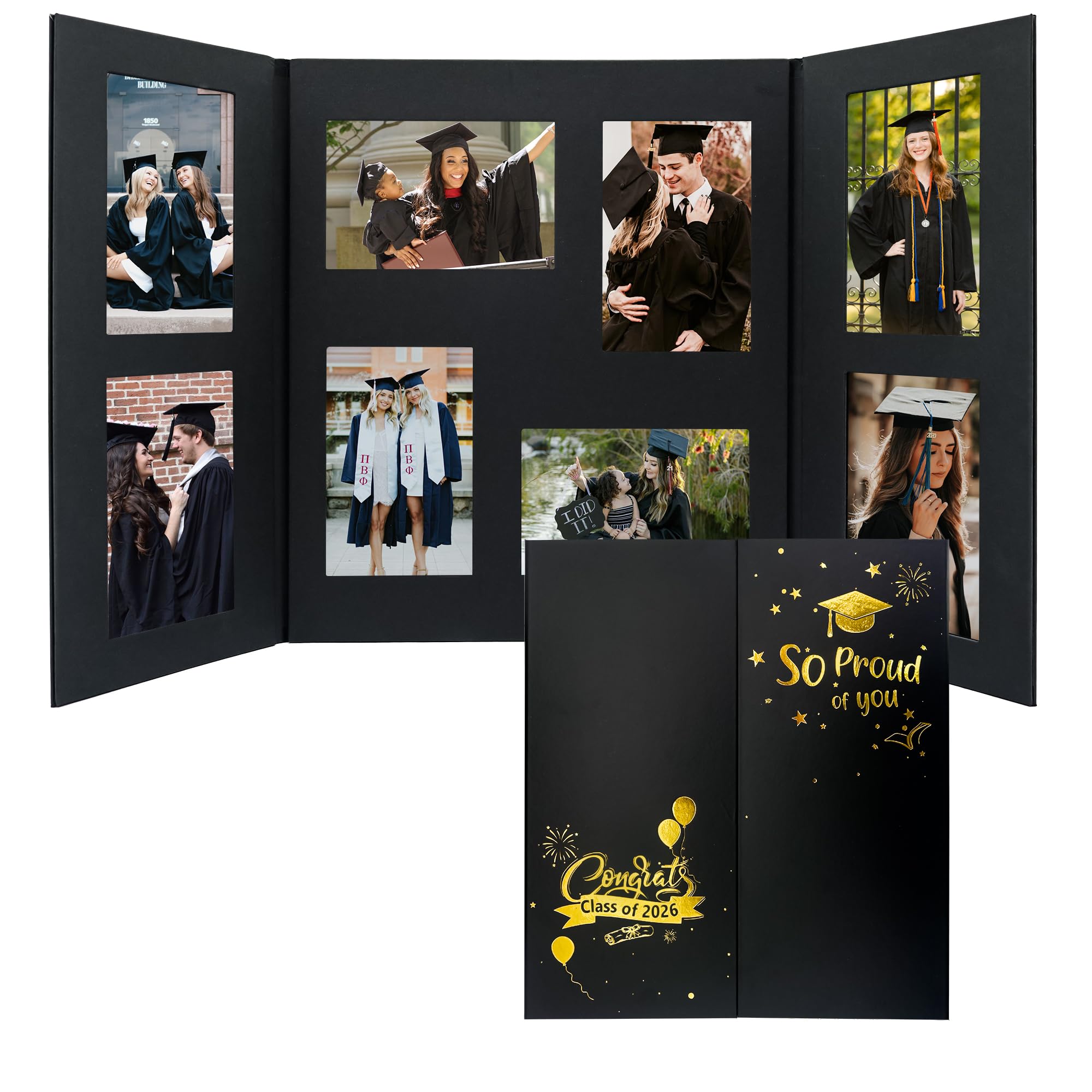 GMFrames Graduation Picture Frame Photo Display Board Class of 2026 Multi 4"x6" Memory Portfolio Album for Senior High School, College or University Graduation Photographs Black