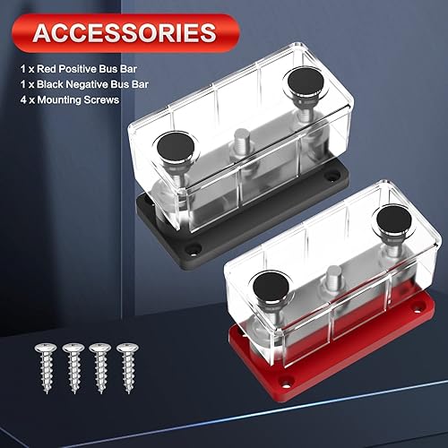 Miniatura 23 de Bloque de distribución de energía de barra de bus de 300 A, 4 x 3/8 pulgadas (M10), pernos de terminales de 48 V CC positivo y bloque de terminales