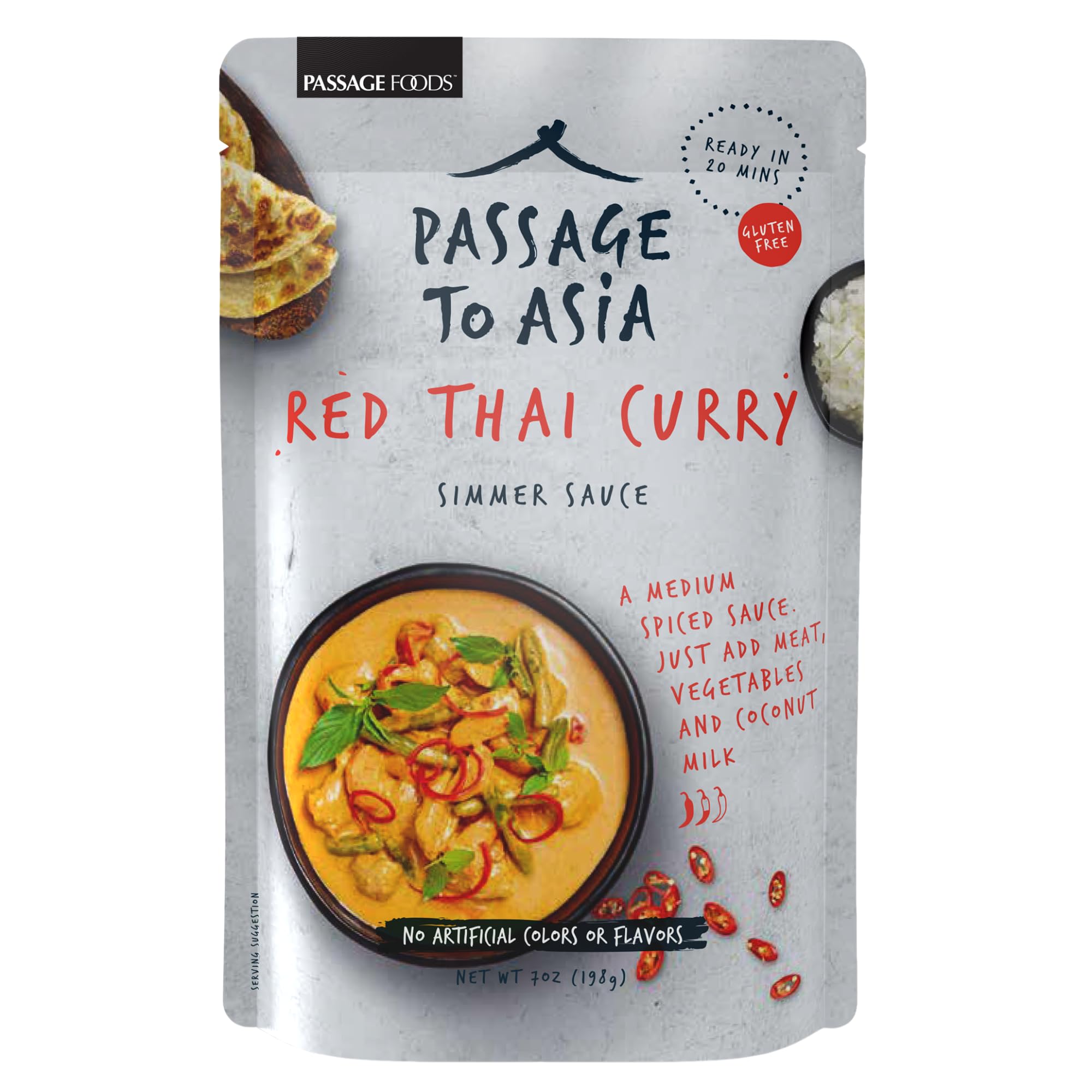 PASSAGE TO ASIA Curry Sauce - Authentic Red Thai Curry Simmer Sauce - Medium Spiced Thai Food - Quick Meals - No Artificial Additives - 198g