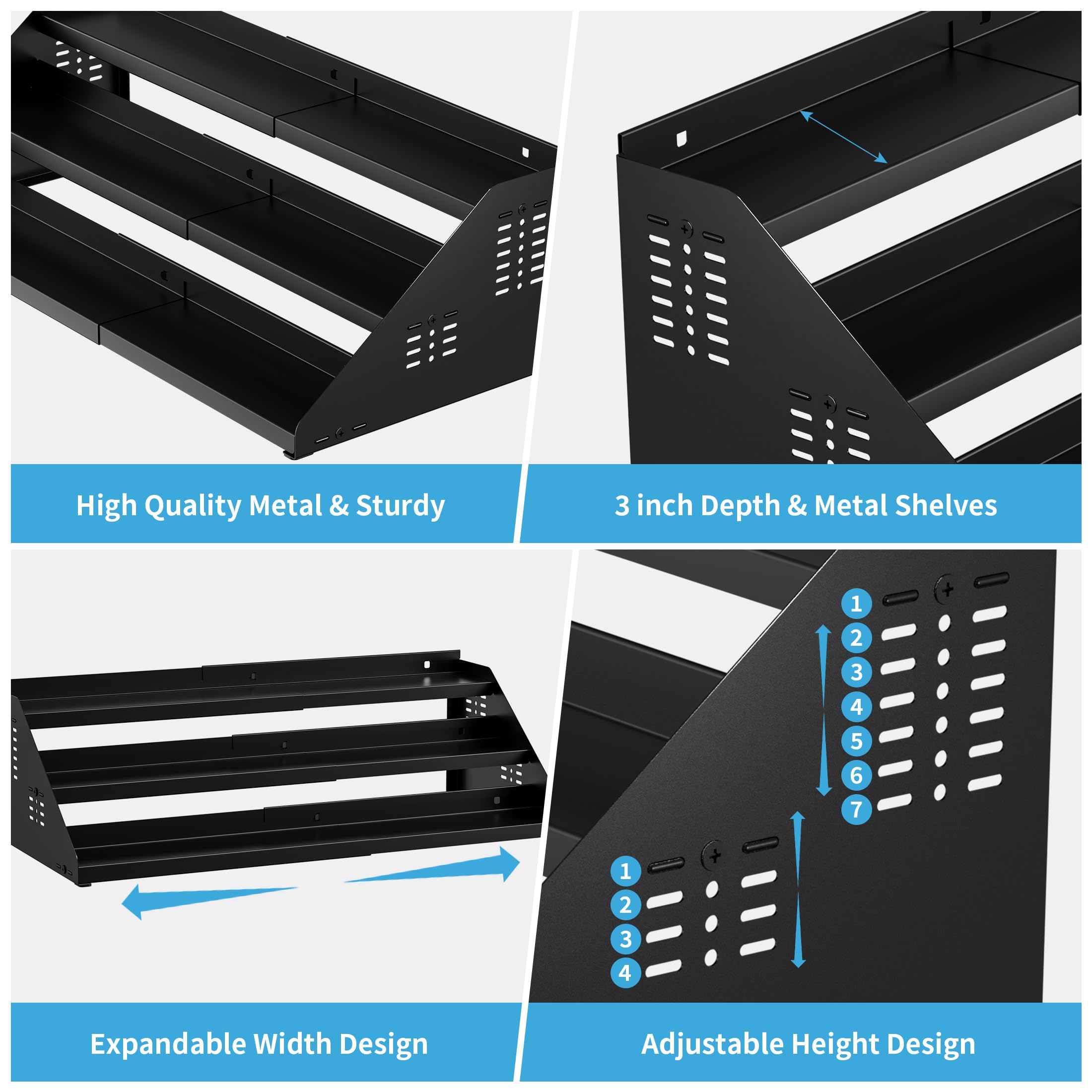 BOIVSHI Étagère à épices extensible en largeur (Noire) – Rack de cuisine sans perçage pour organisation d'armoire
