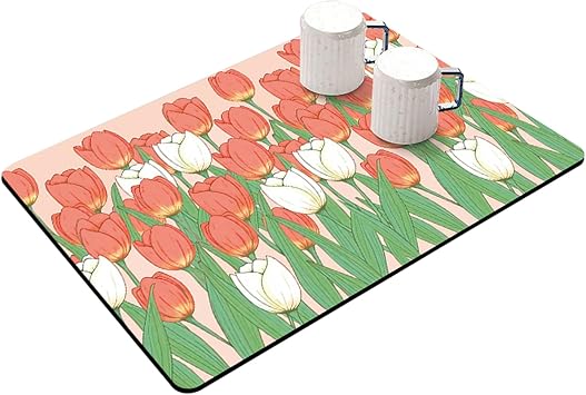 Creative Flower Dish Drying Mat for Kitchen Counter|Absorbent Quick Drying Pad Coffee Mat | Multi-Purpose Drainer Mat with Anti-Slip Rubber Backing,D,30x40cm11.8x15.7inch