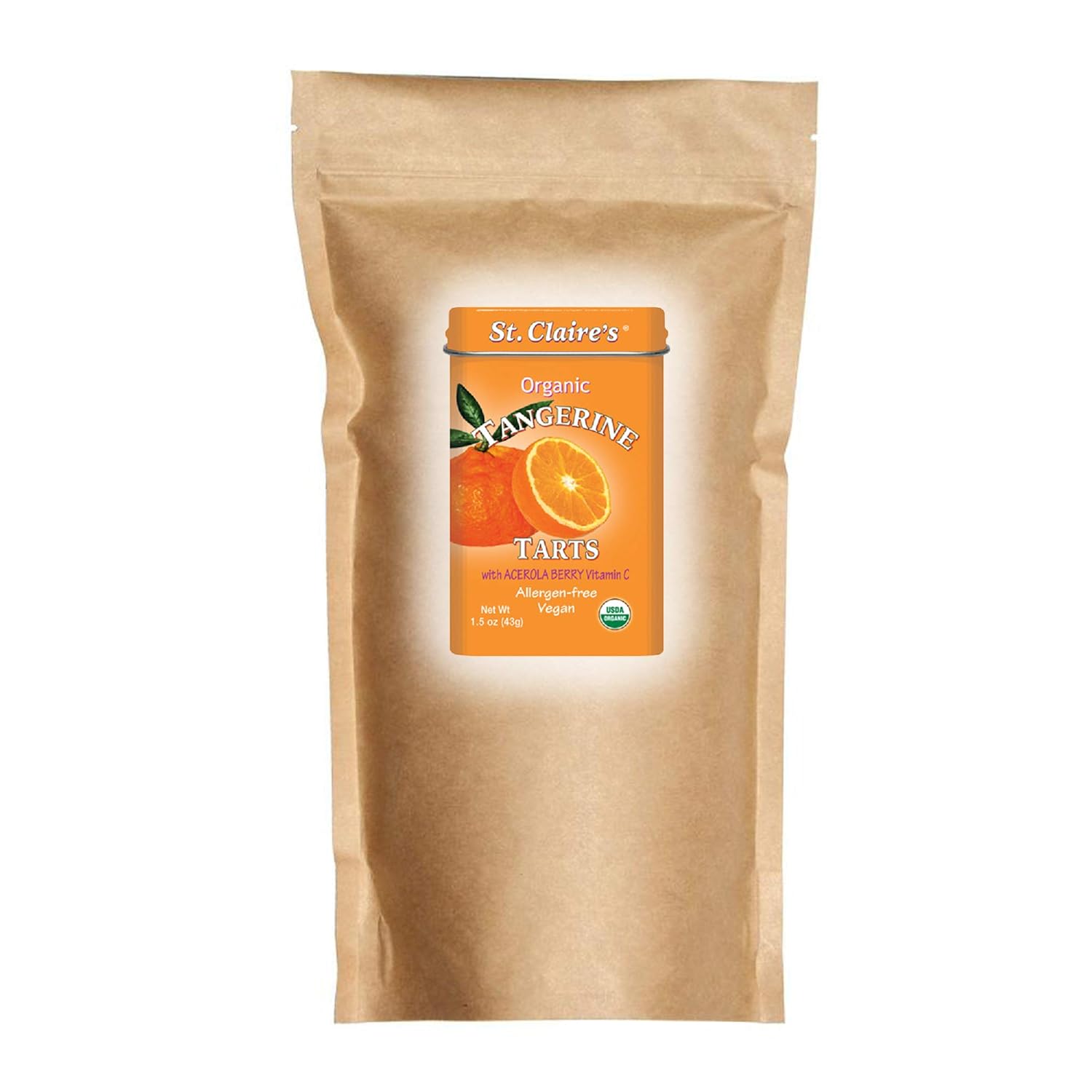 St. Claire's Organic Fruit Tart Candies, (Tangerine, 27 Ounce Refill Bag, over 800 pieces) | Gluten-Free, Vegan, GMO-Free, Plant-based, Allergen-Free | Made in our Allergen-Free facility