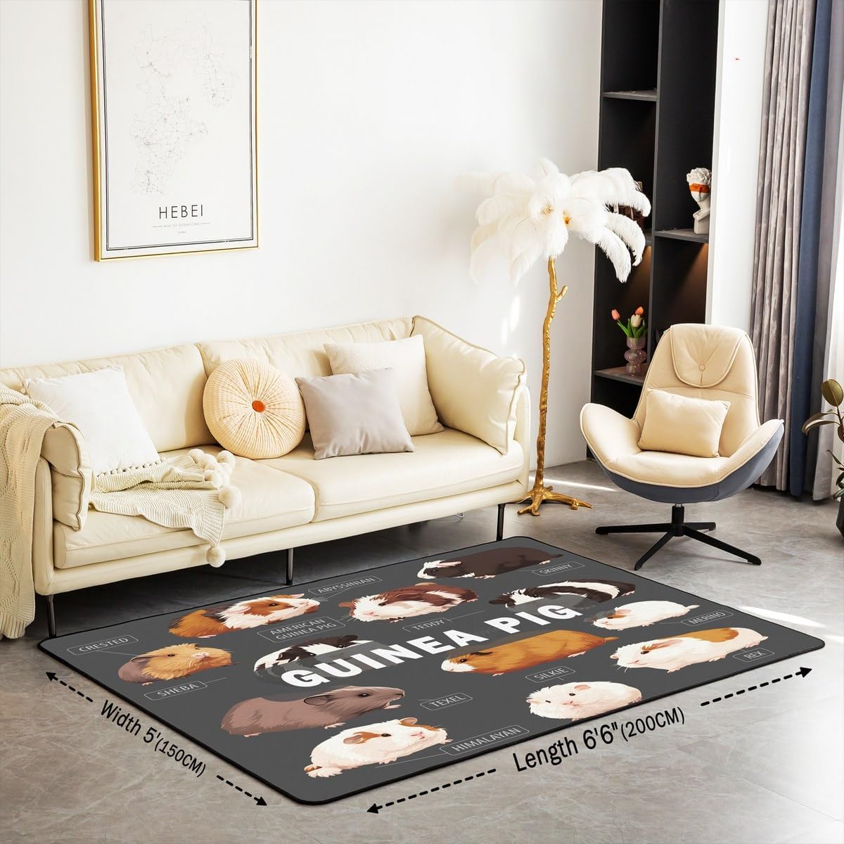 jejeloiu Guinea Pig Rugs for Living Room Bedroom Cute Cavy Area Rug 5"x7" for Kids Cartoon Animal Theme Indoor Floor Mat Orange Grey Accent Rug