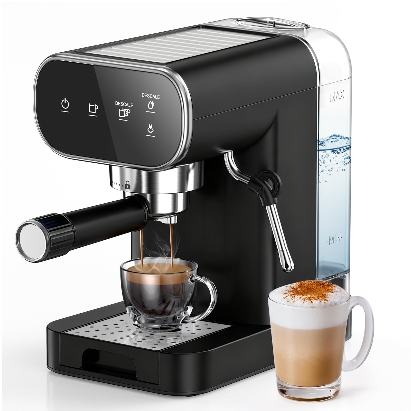Espresso Machine 20 Bar, Home Espresso Maker with Touchscreen & Steam Milk Frother, Fast Heat-Up Coffee Machine with 48oz Removable Tank for Cappuccino, Latte, Americano, Black