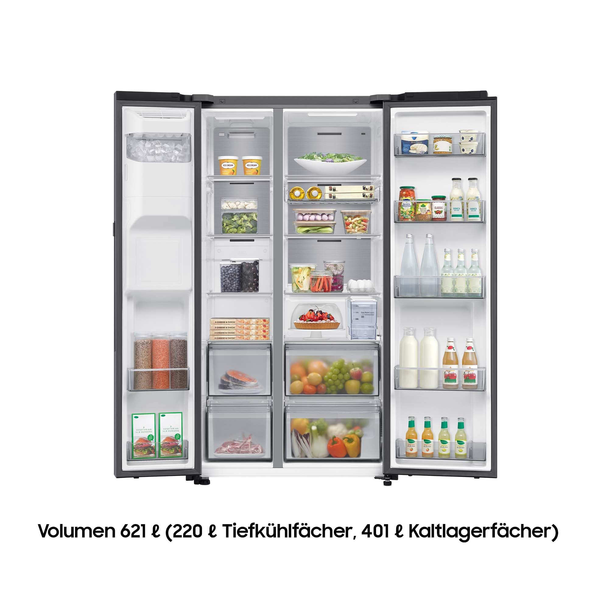 Samsung RS90F65EDTEF Side-by-Side Kühl-Gefrierkombination, AI Kühlschrank mit Gefrierfach, 178 cm, 621 l, Eis-/Wasserspender mit Wassertank, AI Home, Voice Control, Edelstahl Look