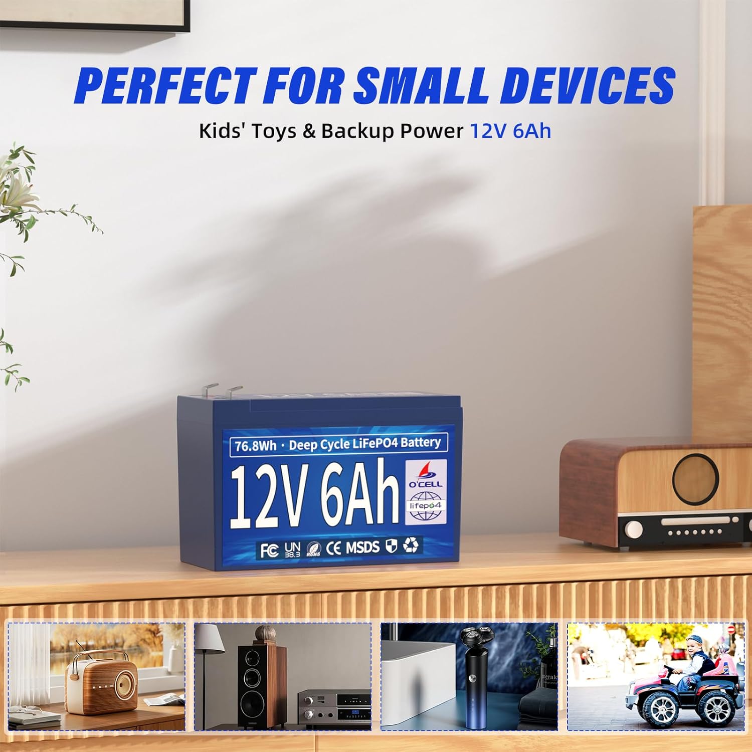 6Ah 12V LiFePO4 Lithium Battery, Energy Storage with 6A BMS, 4000+ Deep Cycles Rechargeable Battery Mini Lithium Iron Phosphate for Solar, UPS, Toy Cars, Home Alarm, Deer Feeder, Power Wheels, RV