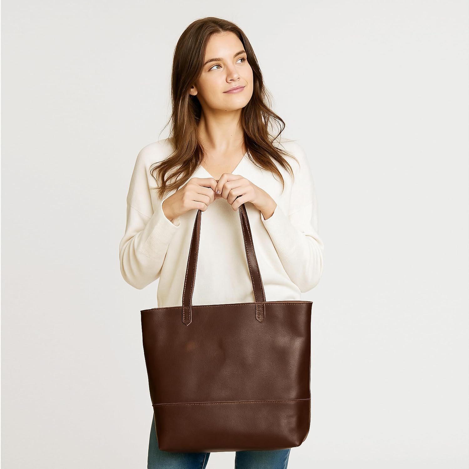 Genuine Leather Tote Bag for Women – Large Shoulder Handbag, Vintage Brown Purse, Stylish Work & Travel Tote Fits Laptop (Victoria Dark Brown) - Image 2