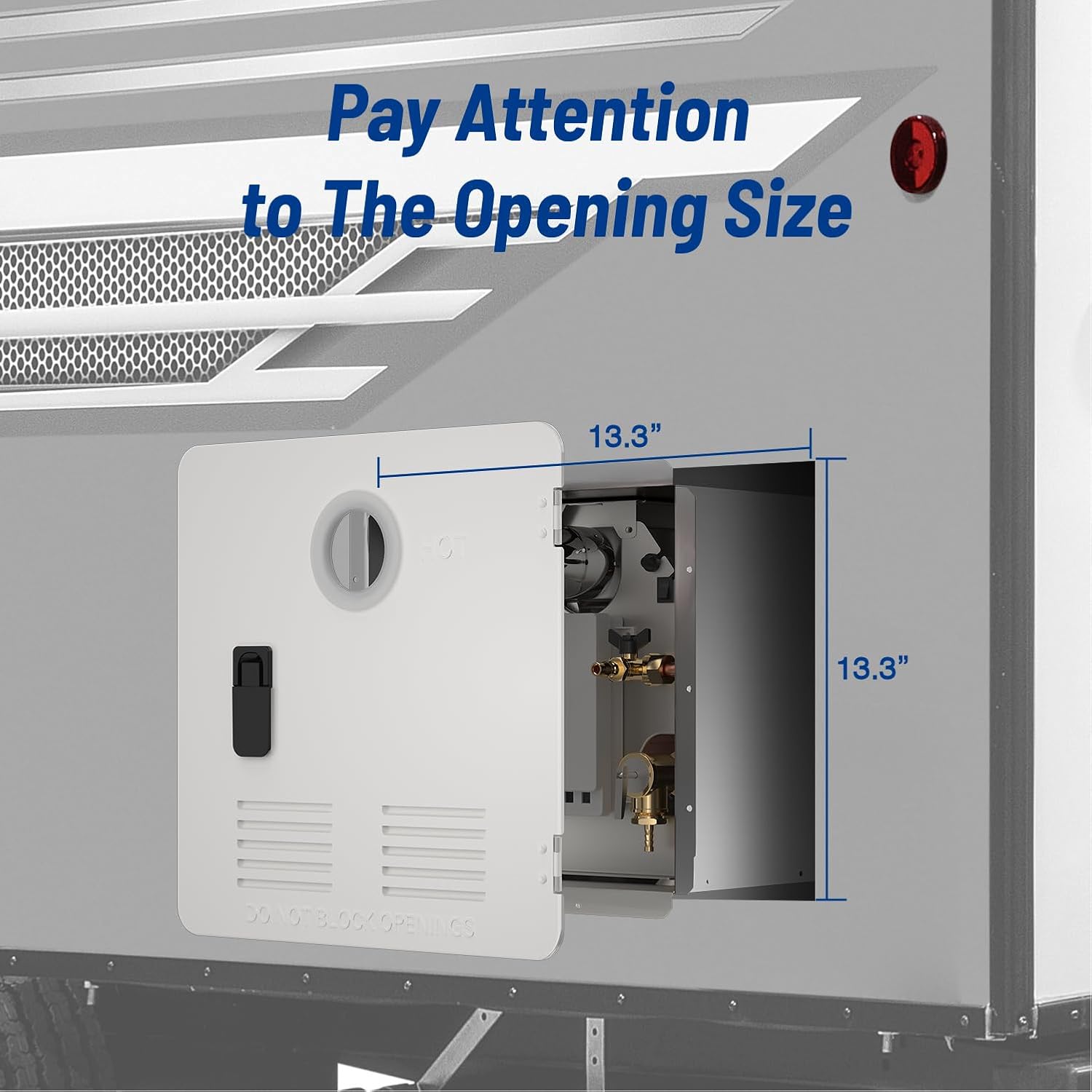 RV water heater opening size measurement guide