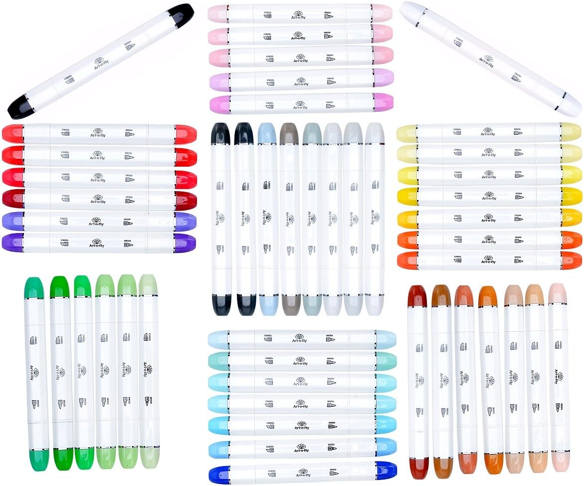Art-n-Fly 48 Professional Brush Markers Set for Drawing Manga Markers Illustration with Blender Sketch Marker Alternative