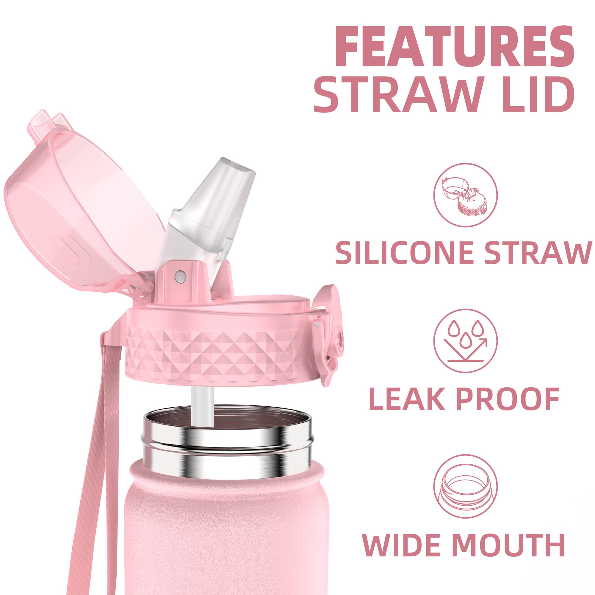 GOPPUS 550ml/18oz Kids Insulated Water Bottle with Straw Cute Double Wall Stainless Steel Child's Small Flask Vacuum Insulated Steel Metal Leak Proof Drink Flask Boys Toddler Girls Bottles BPA-Free - Image 3