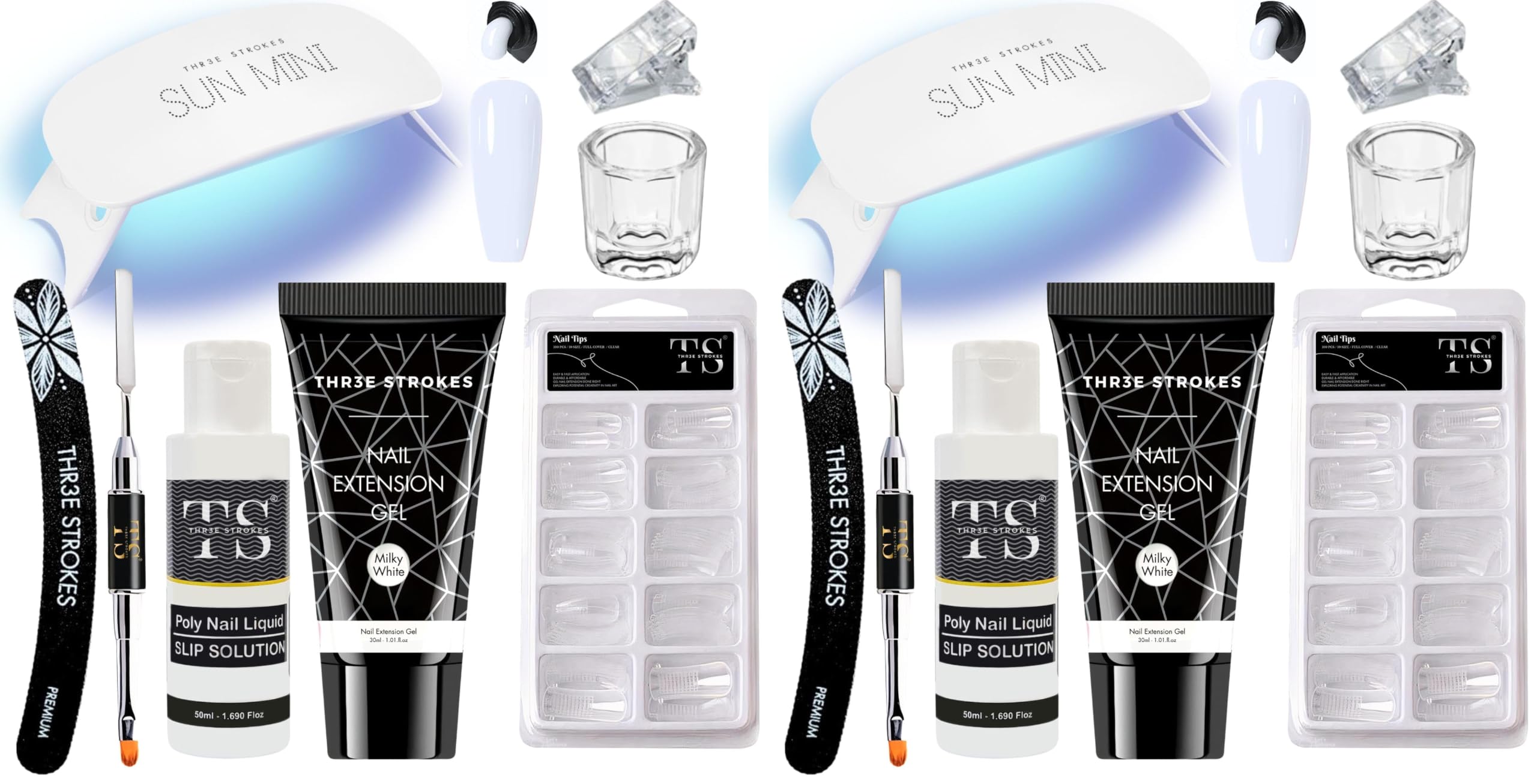poly nail gel extension kit for builder gel uv nail art kit, nail extension set (8in1) (needs 2-3 time practice)(ssd kit) (milky white, ssd kit) (pack of 2)