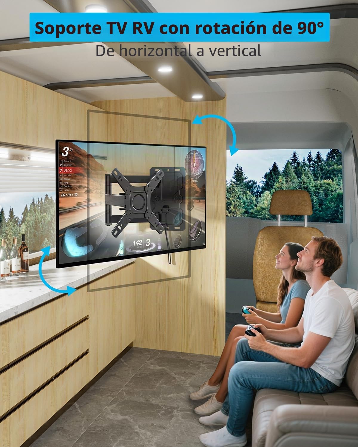 Soporte de pared para TV con bloqueo para la mayoría de televisores de 13 a 43 pulgadas, rotación de 180 °, soporte VESA 200 x 200 mm hasta 25 kg, giratorio e inclinable, soporte de pared para