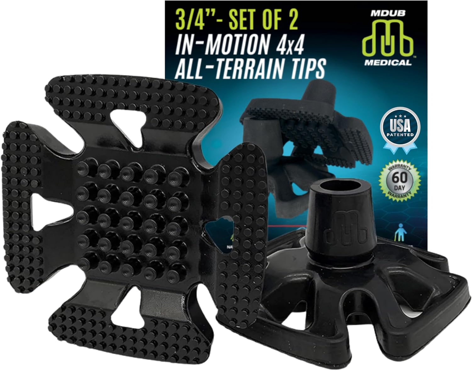 MDUB Medical All Terrain Tips - Heavy Duty Design & Sturdy Cane or Crutch Tips - Sand, Snow, Dirt, and Rain Tip - 3/4" | 2 Pack