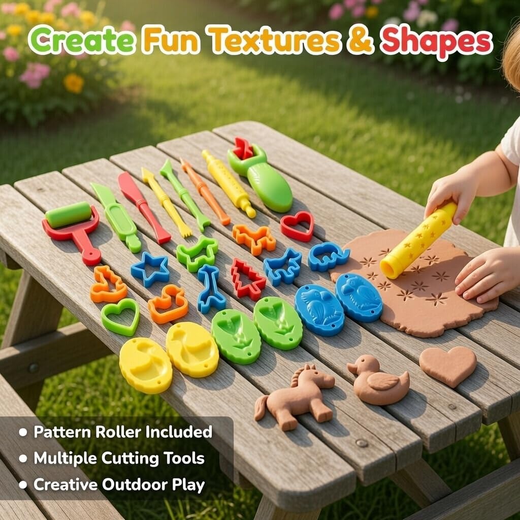 Clayo -26PCS Play Dough Tools Set for Kids Playdough Cutters and Molds with Rolling Pin and Sculpting Tools - Image 3