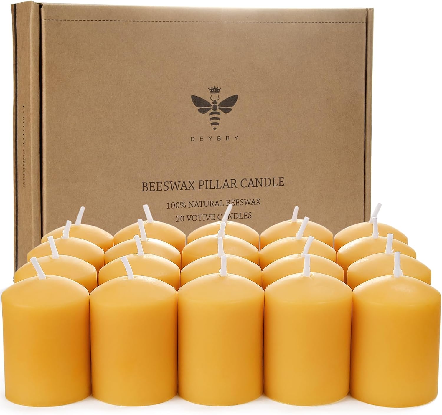 Beeswax Votive Candles-20 Pack Natural Small Votives Set for Home Room Decor Party Wedding Spa Gift