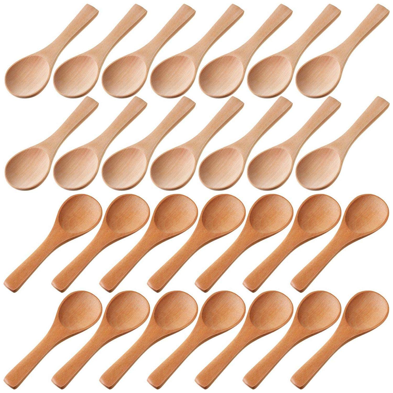 CTRLZS Small Wooden Spoons Mini Tasting Spoons Condiments Salt Spoons for Kitchen Cooking Seasoning Oil Coffee Tea Sugar 30Pcs