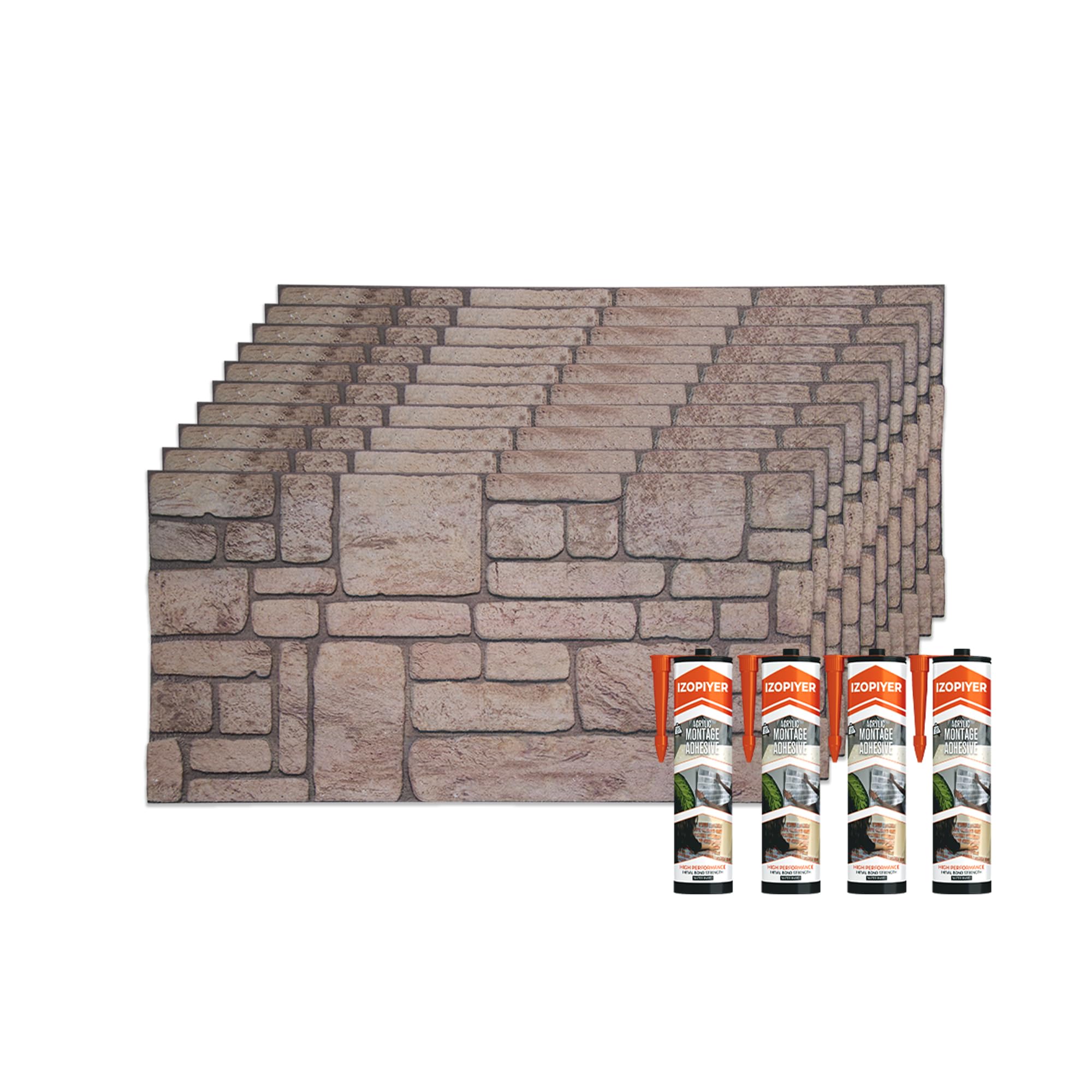 IZODEKOR 3D Brick Effect Wall Panels - Cladding, Stone Look, Styrofoam Panels for Living Room, Kitchen, Balcony, Bedroom, Back of Counter and Teras | Ancient Traces 10x Panels + 4X Adhesive Sealant โ image 1
