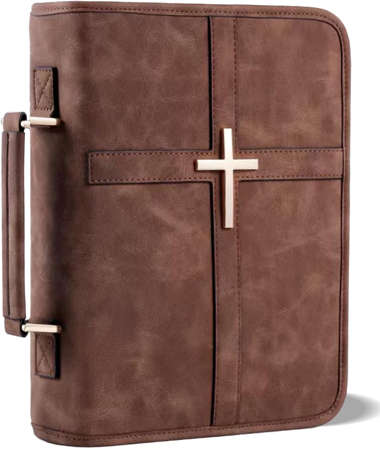 Vegan Leather Bible Bag with Zipper and Handle, Bible Cover Case Organizer for Standard Size Bibles and Accessories, Christian Gift for Men and Women (Brown)