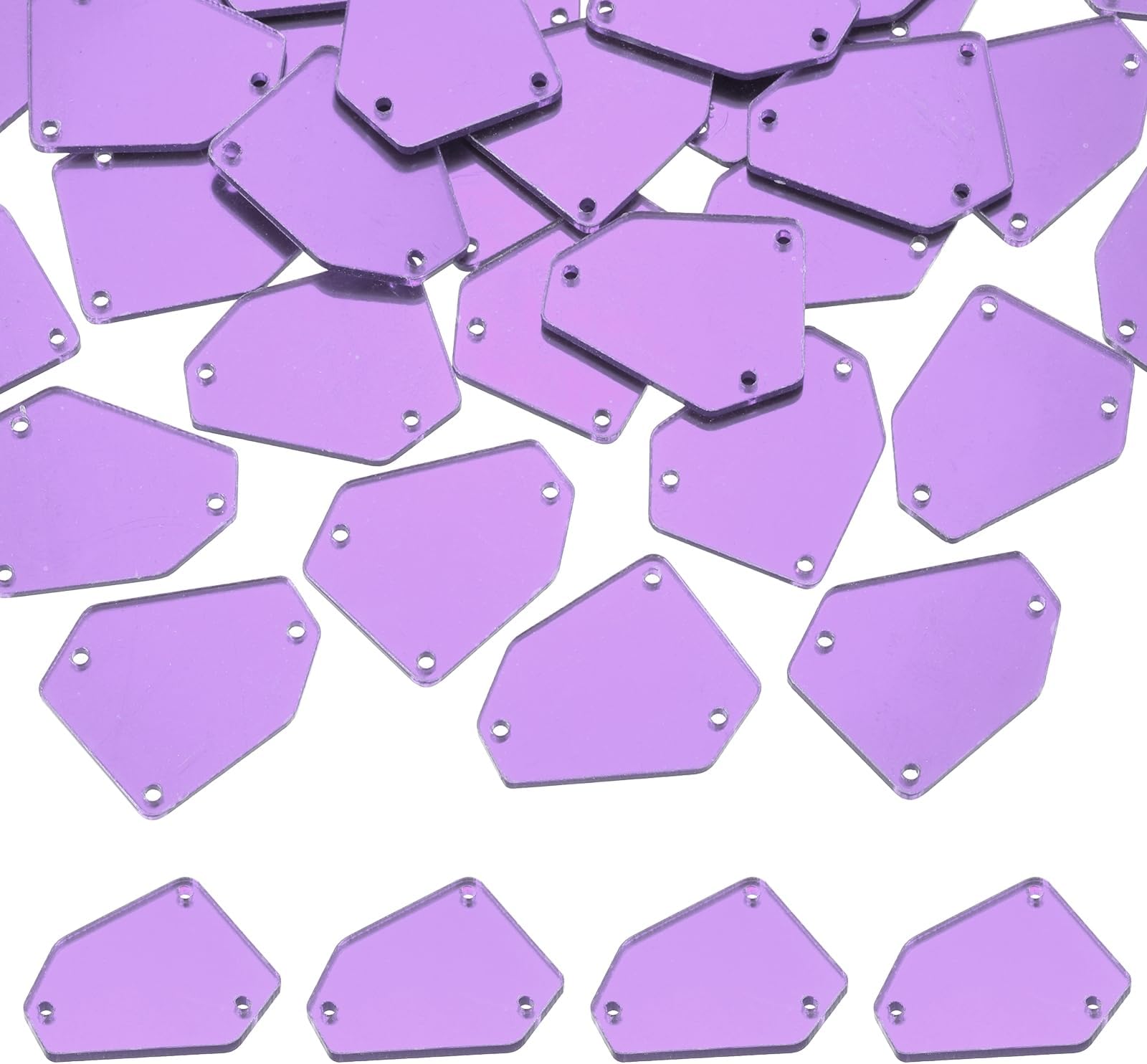 sourcing map 50 Pcs Sew on Acrylic Irregular Mirror Piece DIY Mirrored Rhinestones Mirror Beads for Evening Dresses Cloth Garment Red Purple 25x20mm