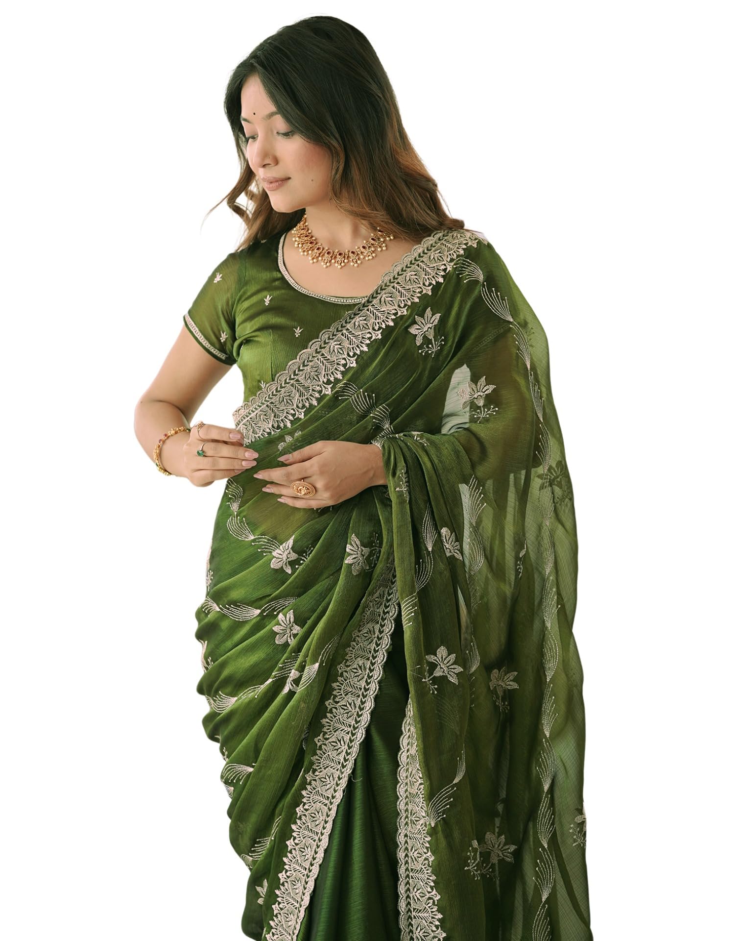 siril Women's Simmer Chiffon Embroidery Saree With Unstitched Blouse Piece-picture-51