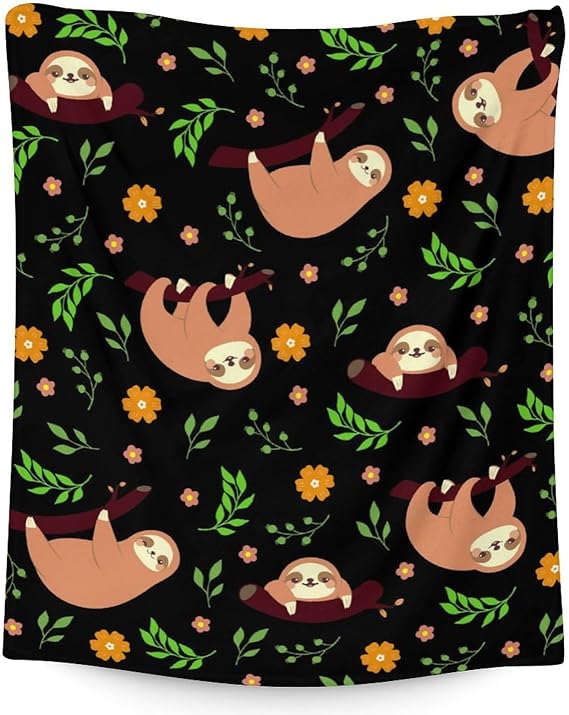 Mercuryelf Sloth Throw Blanket - Soft, Fuzzy & Warm - 60x80 Inches Flannel Blankets for Bed, Couch - Black Cute Throws Gift for Women, Men