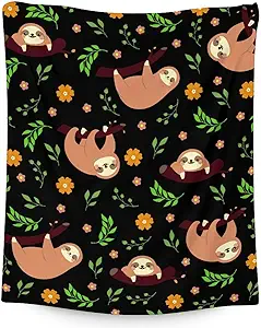 Mercuryelf Sloth Throw Blanket - Soft, Fuzzy & Warm - 60x80 Inches Flannel Blankets for Bed, Couch - Black Cute Throws Gift for Women, Men