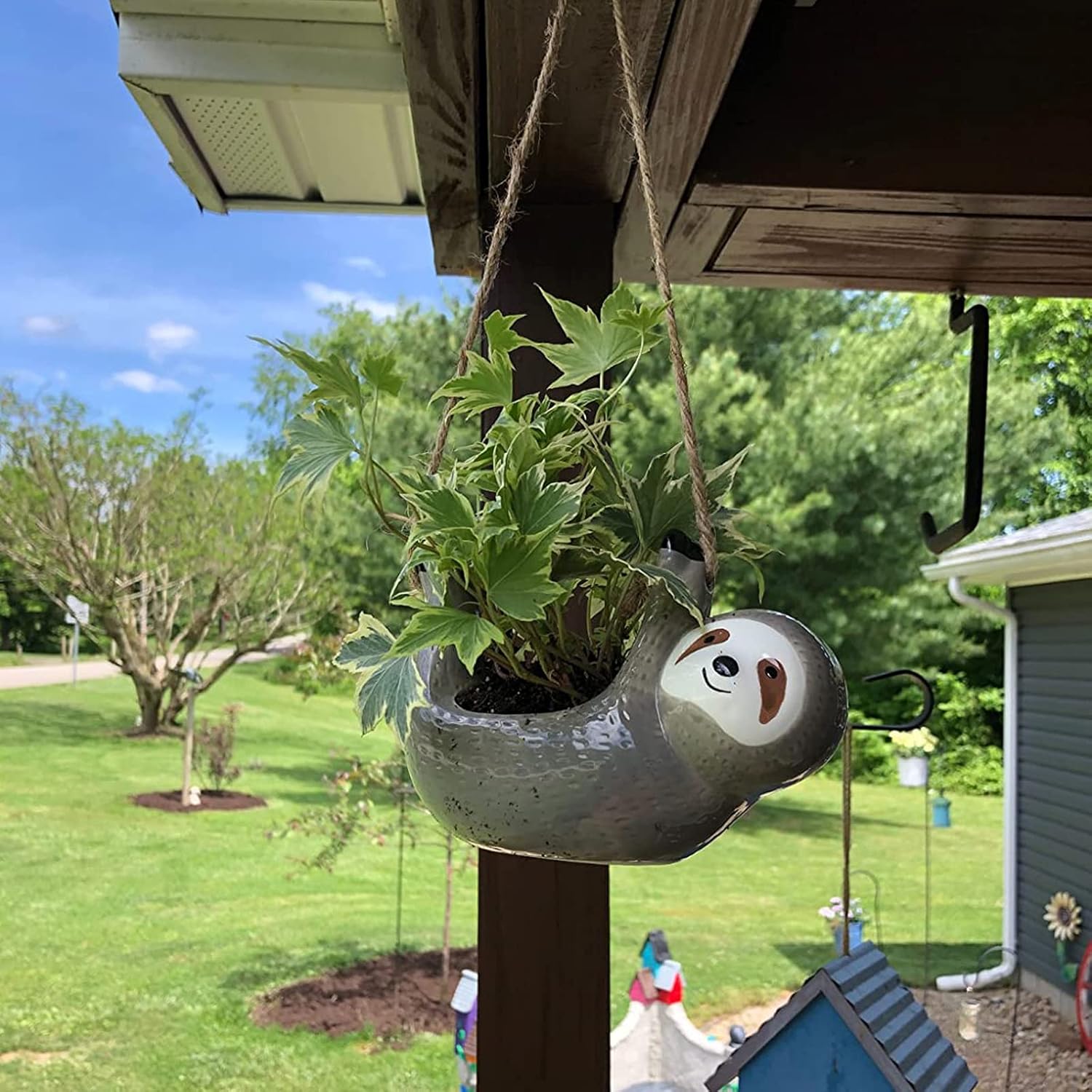 Hanging Planter for Indoor Outdoor Plants, Ceramic Sloth Flower Pot for Succulent Cactus Air Plant, Gardening Gifts for Women