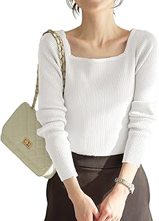 [神戸レタス] リブニット無地レディース長袖オフィススーツきれいめハイネックvネックスクエアネックボートネックトップスセーターインナーシンプルハイゲージ春秋冬薄手[C2717]