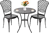 Vista 9 de Juego de 2 mesas y sillas de bistró para exteriores, resistentes a la corrosión, con agujero para paraguas, juego de mesa grande para exteriores