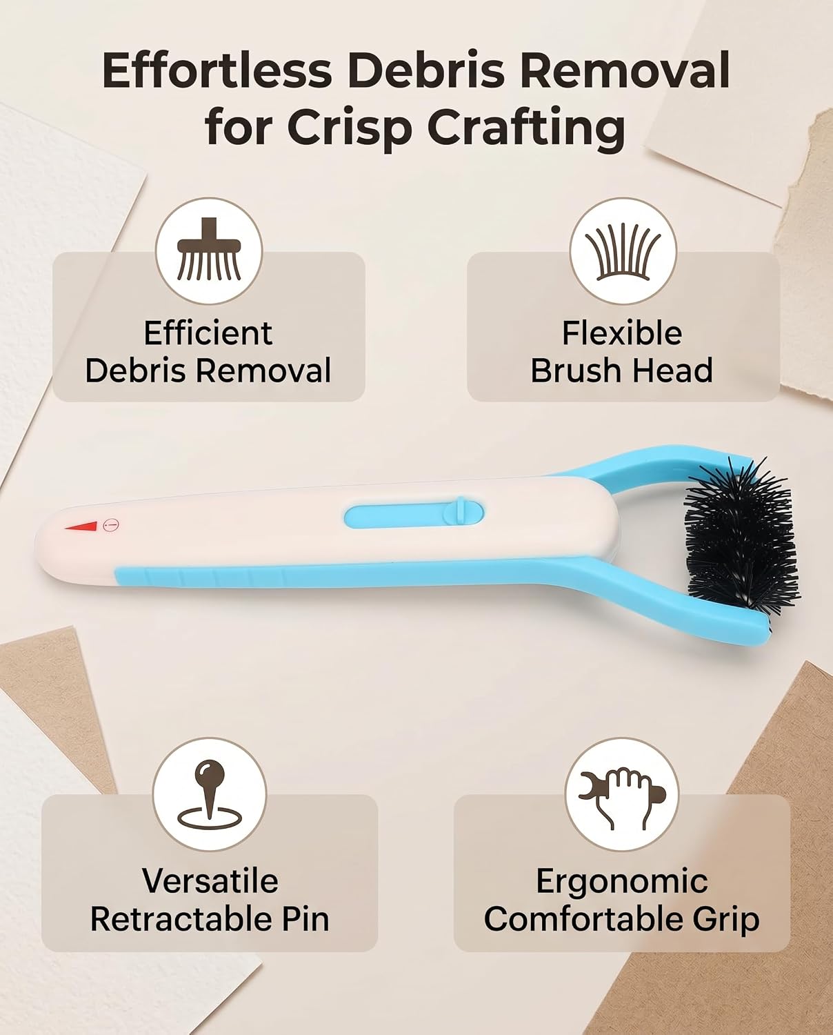 GLOGLOW Retractable Pin Embossing Tool Die Brush, Efficient Paper Debris Removal Tool for Embossing and Punching, with Retractable Pin and Ergonomic Handle, Clean and Crisp Crafting
