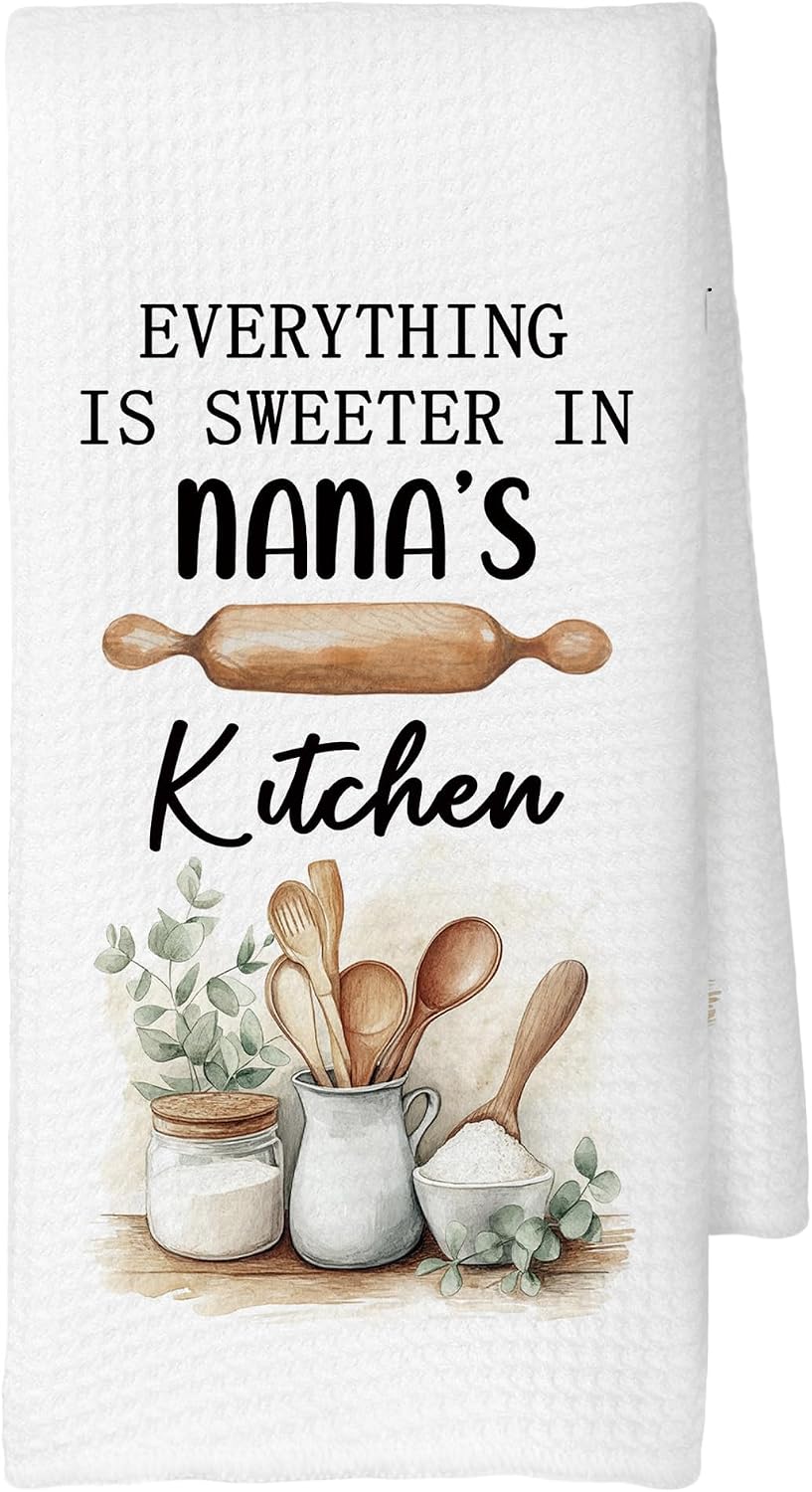 Lolli Gifts Kitchen Towels, Grandma Grandmother Gifts from Grandson Granddaughter Grandkids,Everything is Sweeter in Lolli's Kitchen Decoration Tea Towel Hand Towels 16x24 Inch