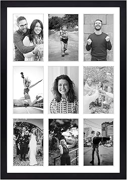 Golden State Art, 13.6x19.7 Black Photo Wood Collage Frame with Real Glass and White Displays 9 4x6 Pictures