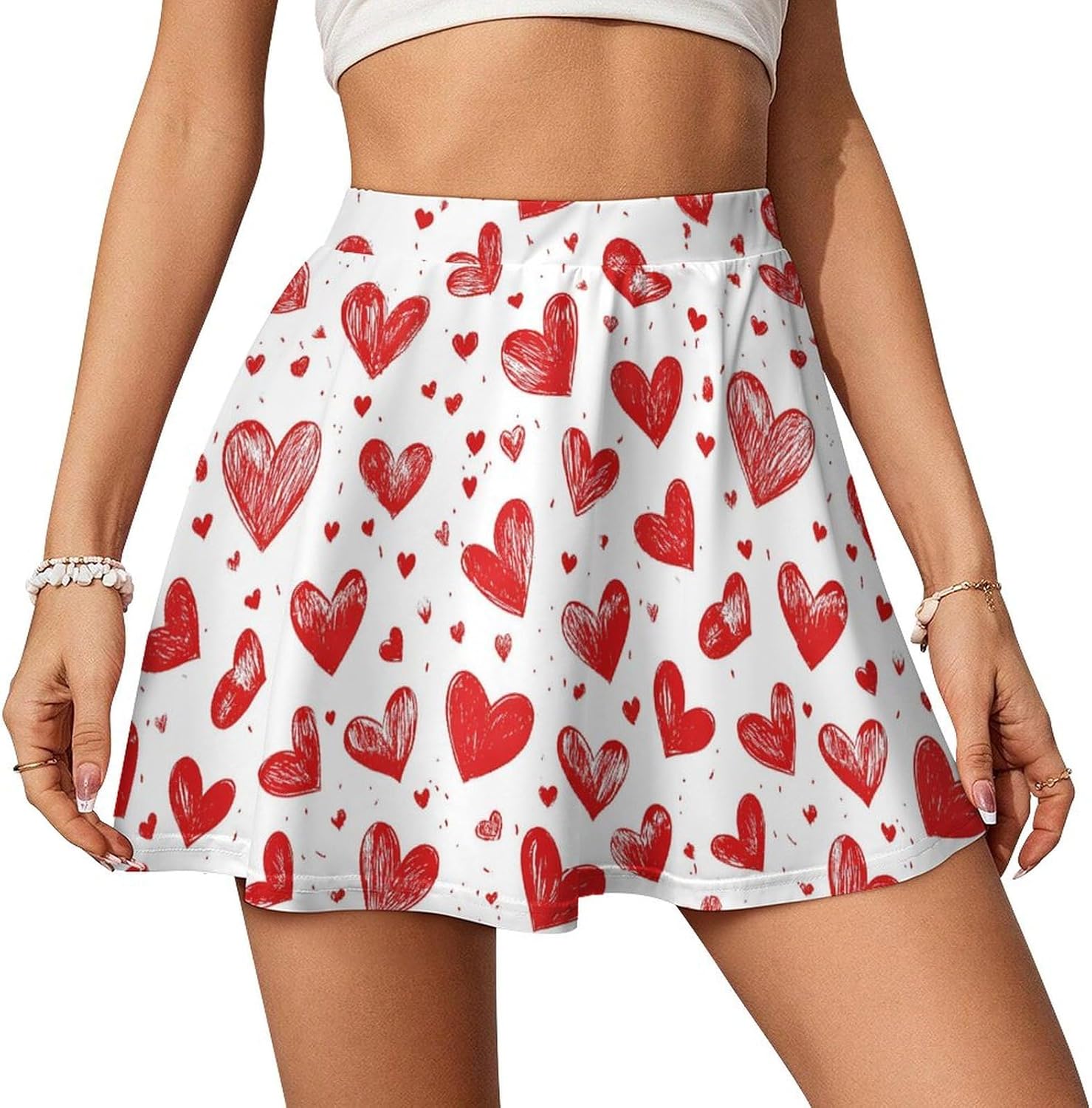 Heart Print Women Tennis Skirt Print Golf Skirts Mini Casual Workout Skorts