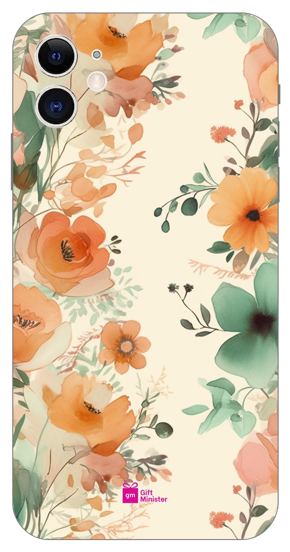 Gift Minister Soft Designer Mobile Case for Apple iPhone 11 Back Cover Gray - Phone Flowers Orange Green Whimsical Florals Delicate Washes Sheet Film Pastoral Charm Bright Clear Shockproof 1Pcs 1701P