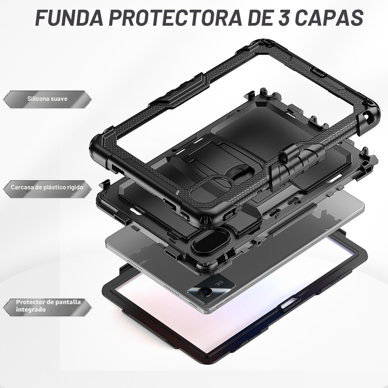 SEYMAC Funda para Lenovo Idea Tab 11 2025 / Lenovo Tab M11 2024/ K11 Gen 2 11 Pulgadas, Funda Resistente a los Golpes con Protector de Pantalla/Soporte Plegable/Correa para el Hombro, Negro